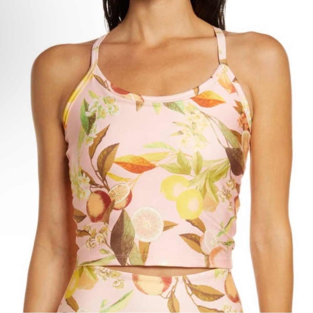 Beyond Yoga Slim Racerback Crop Tank in Fruit Print/Peach size Small